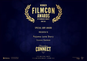 Winner of Special jurry award Filmcon Award badge, presented to zuzana Gedeon for Pajama Love Story in screenwriting competition.